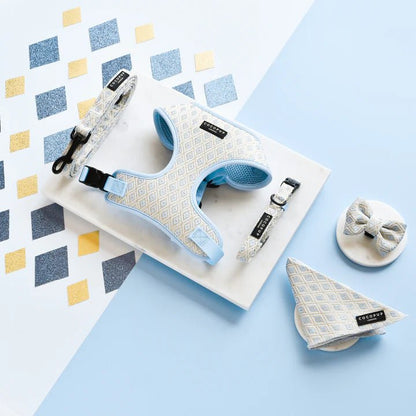 LUXE Embroidered Glitter Adjustable Neck Harness - Pup Charming Blue - The Cambridge Dog Co.